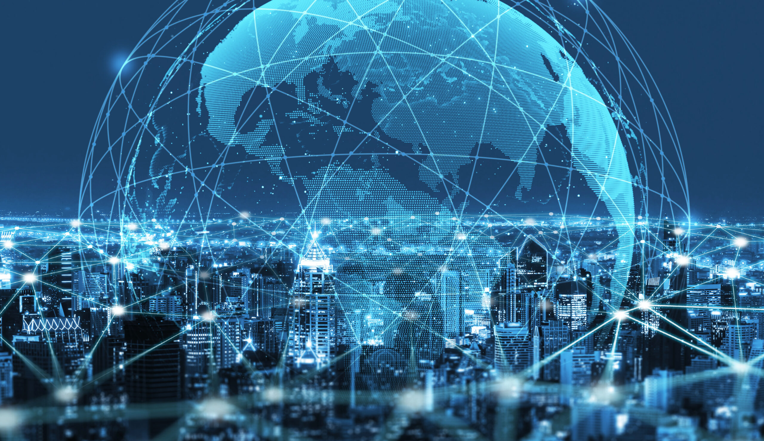 The modern creative communication and internet network connect in smart city . Concept of 5G wireless digital connection and internet of things future.