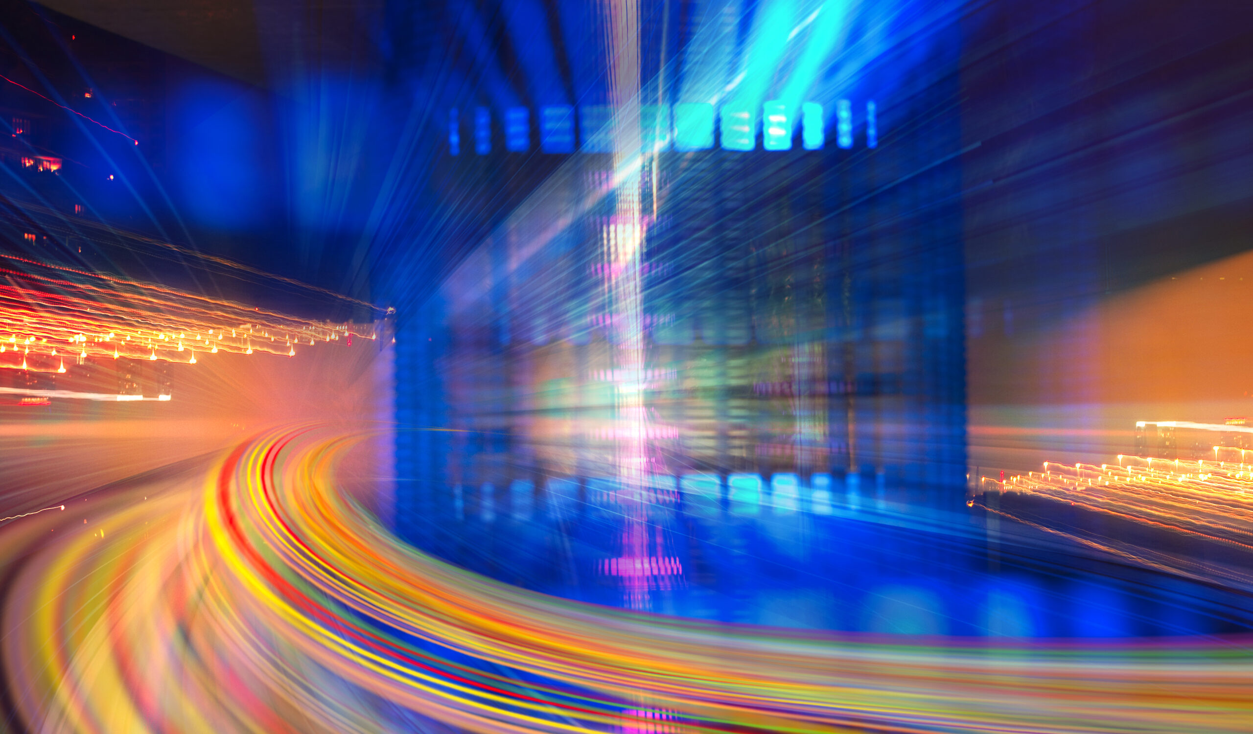 Background abstract technology illustration.  Light speed motion, fiber optics, futuristic colorful design.